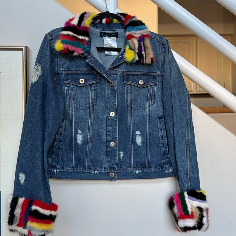 Jocelyn Denim Jacket with Removable Mink Collar and Cuffs